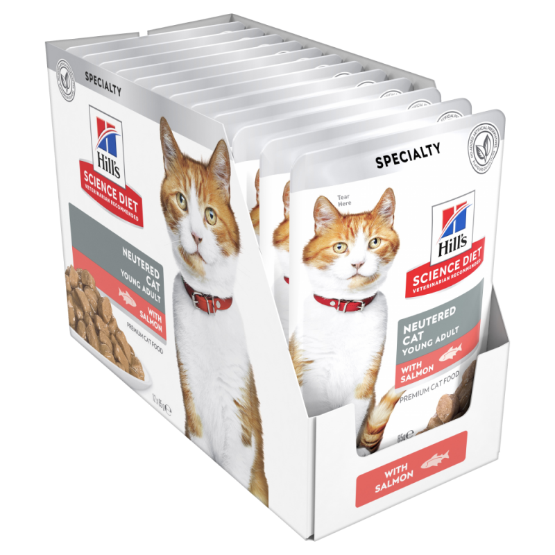 Hill's Science Diet Young Adult Neutered Cat Salmon Cat Food Pouches 85g Box