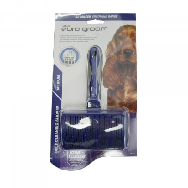 EUG49 Euro Groom Self Cleaning Medium Slicker Brush Soft Pin Dogs